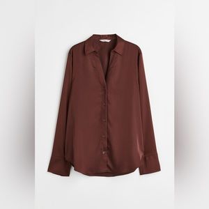 Burgundy Satin Button-Up Blouse